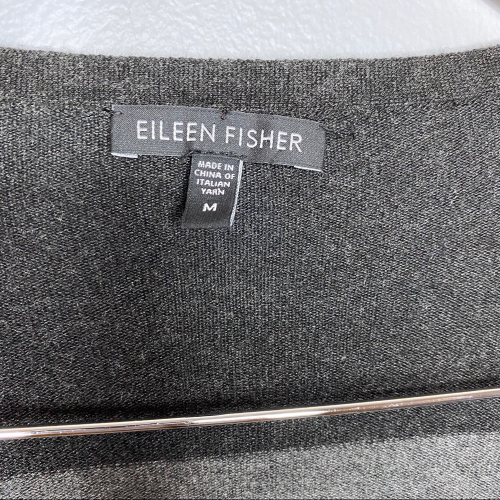Eileen Fisher Grey Stripe  Stretch Knit Cardigan - Picture 5 of 8